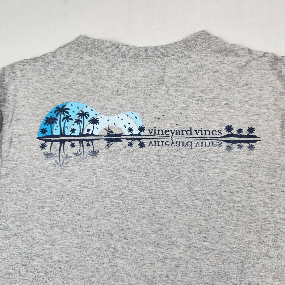 Vineyard Vines Long Sleeve Pocket T-Shirt Gray Men S Tropical Design Text Sleeve - Picture 6 of 9